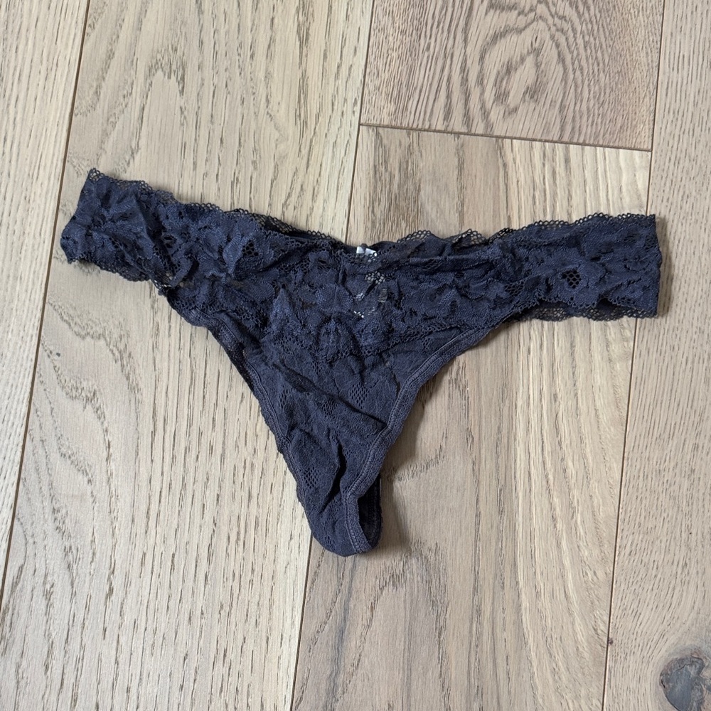 SOMA Black Lace Thong – Scalloped Trim, Sheer Floral Lace
